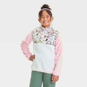 NWT- SQUISHMELLOWS- Girls Pink and White Fleece Pullover-1/4 zip- Size XS (4-5)